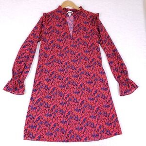 H&M Red Floral Long Sleeve Mini Dress Women's 4 Boho Chic Romantic Cocktail